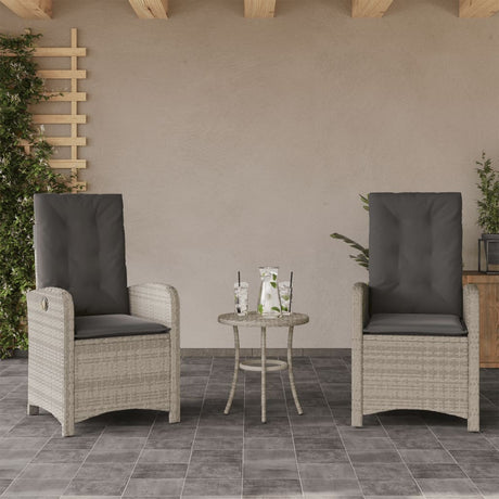 Vidaxl 3-delige bistroset met kussens poly rattan lichtgrijs
