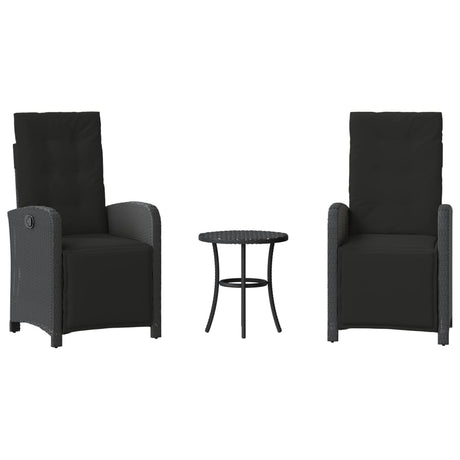 Vidaxl 3-delige bistroset met kussens poly rattan zwart