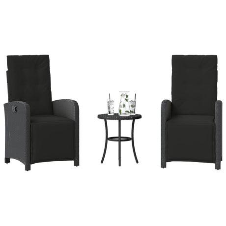 Vidaxl 3-delige bistroset met kussens poly rattan zwart
