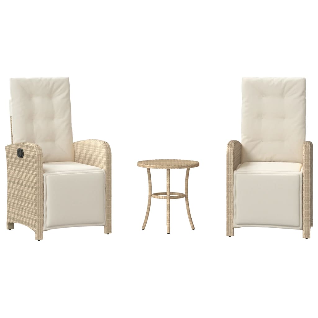 Vidaxl 3-delige bistroset met kussens poly rattan beige