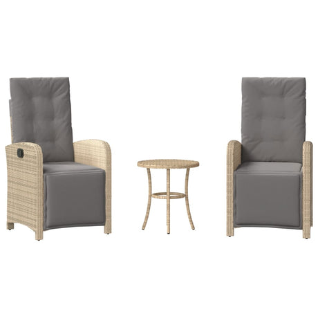 Vidaxl 3-delige bistroset met kussens poly rattan gemengd beige