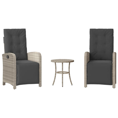 Vidaxl 3-delige bistroset met kussens poly rattan lichtgrijs