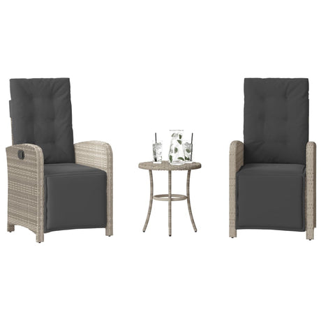 Vidaxl 3-delige bistroset met kussens poly rattan lichtgrijs