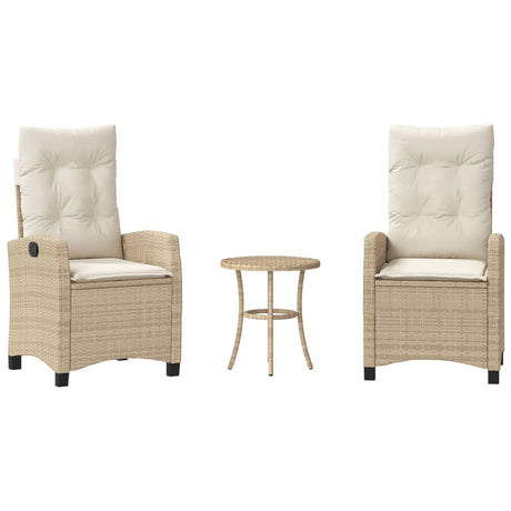 Vidaxl 3-delige bistroset met kussens poly rattan beige