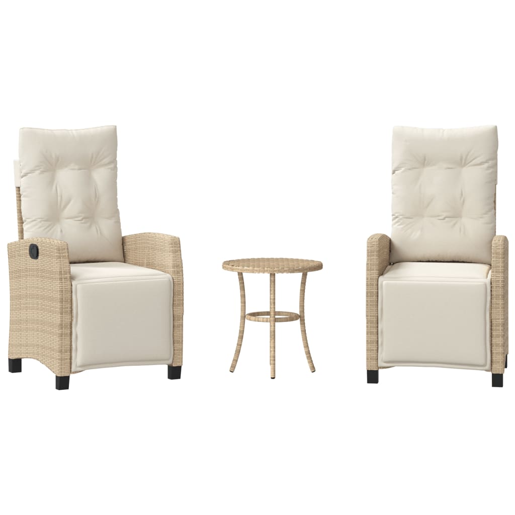 Vidaxl 3-delige bistroset met kussens poly rattan beige