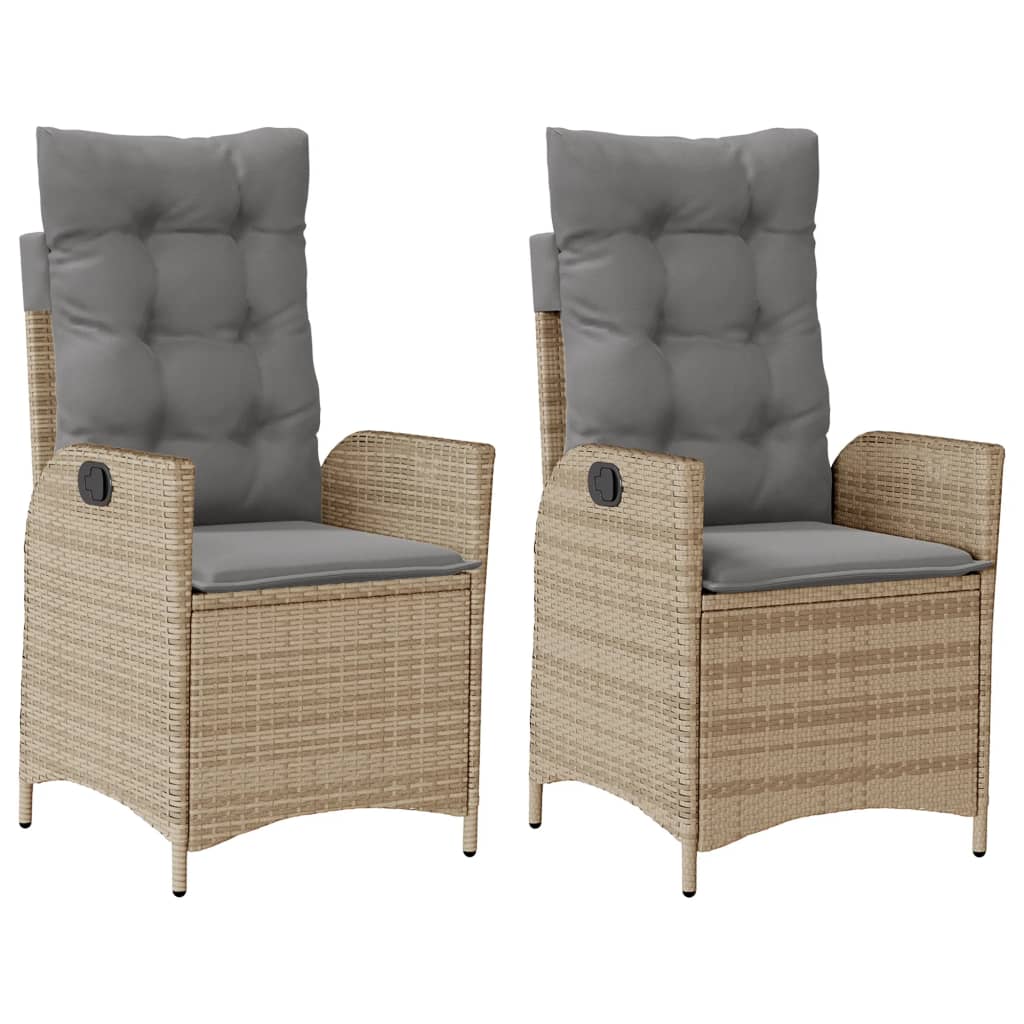 Vidaxl tuinstoelen 2 st verstelbaar kussens poly rattan gemengd beige