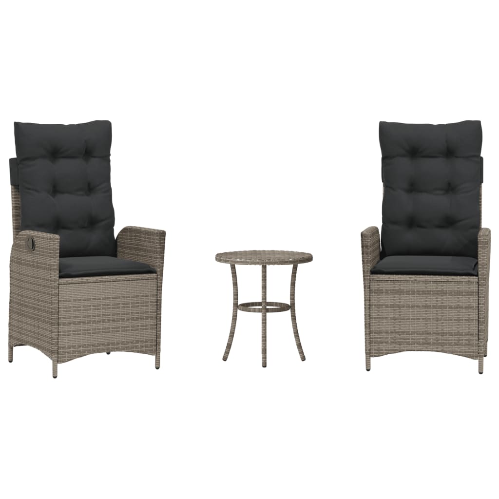 Vidaxl 3-delige bistroset met kussens poly rattan grijs