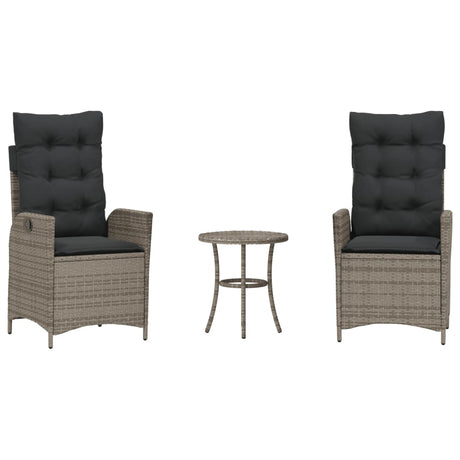 Vidaxl 3-delige bistroset met kussens poly rattan grijs