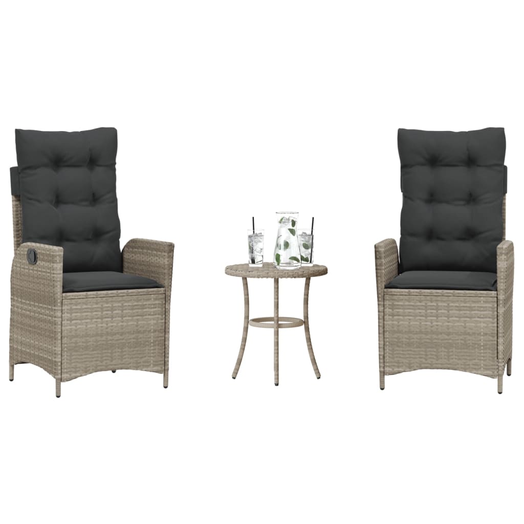 Vidaxl 3-delige bistroset met kussens poly rattan lichtgrijs