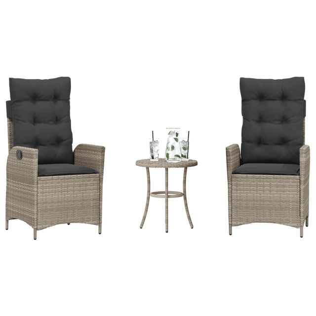 Vidaxl 3-delige bistroset met kussens poly rattan lichtgrijs