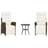 Vidaxl 3-delige bistroset met kussens poly rattan bruin