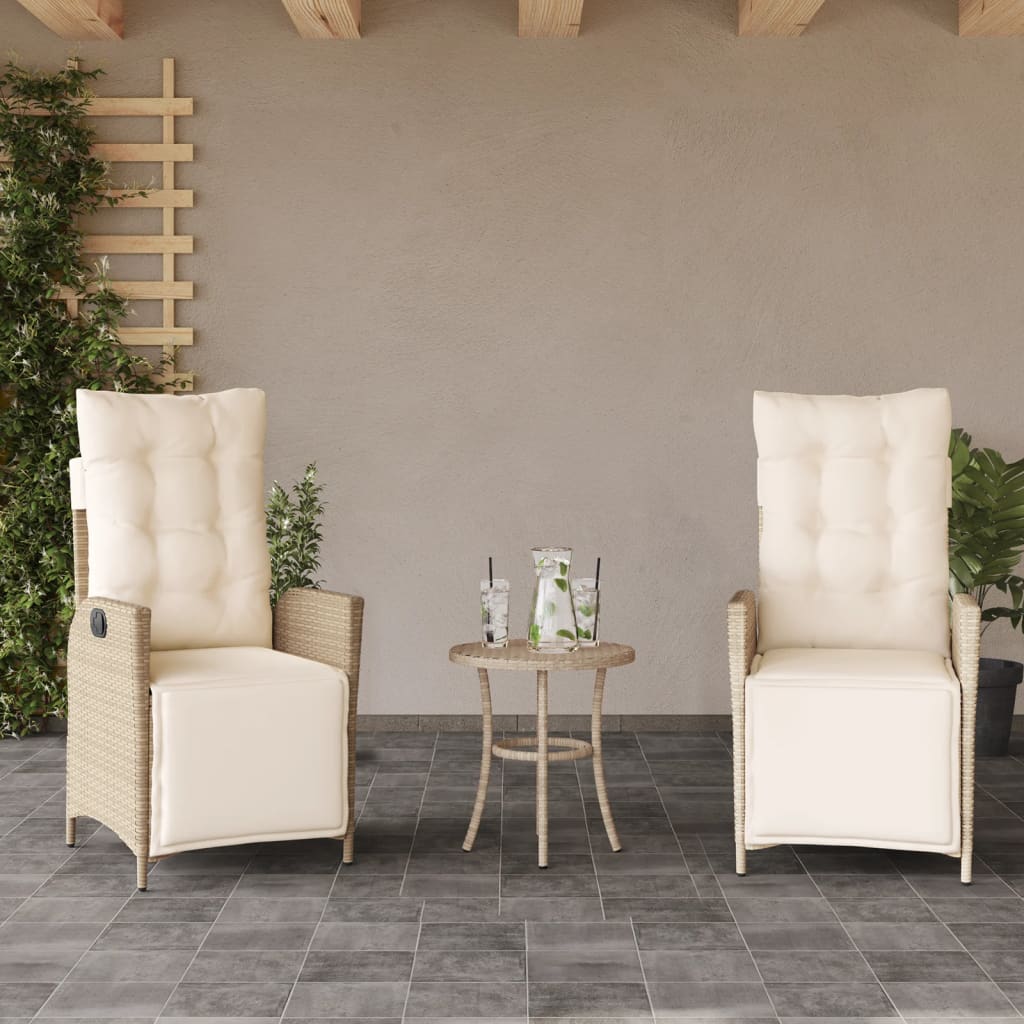 Vidaxl 3-delige bistroset met kussens poly rattan beige