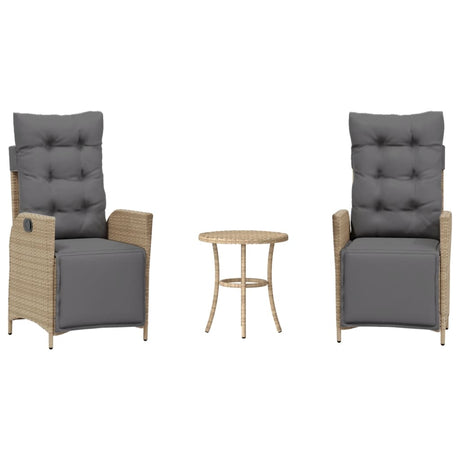 Vidaxl 3-delige bistroset met kussens poly rattan gemengd beige