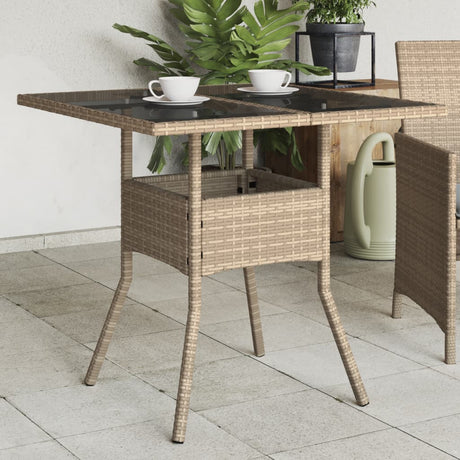 Vidaxl tuintafel met glazen blad 80x80x75 cm poly rattan beige