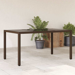 Vidaxl tuintafel met glazen blad 150x90x75 cm poly rattan bruin