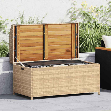 Vidaxl opbergbankje 100x50x52 cm poly rattan acaciahout gemengd beige