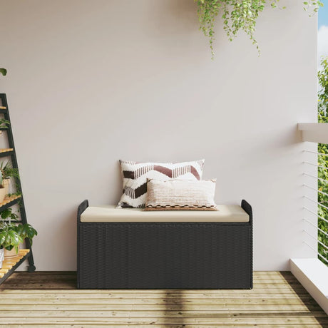 Vidaxl opbergbankje met kussen 115x51x52 cm poly rattan zwart