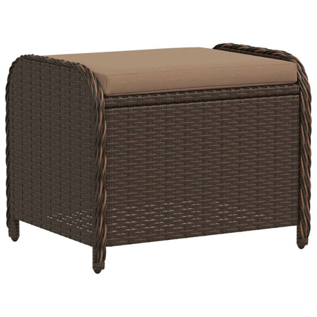 Vidaxl tuinkruk met kussen 58x46x46 cm poly rattan bruin