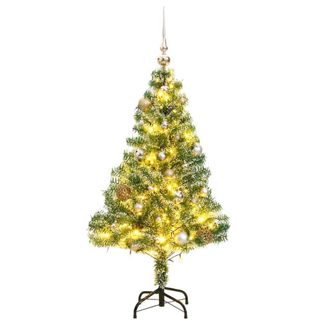 VidaXL Sztuczna choinka ze 150 diodami LED, bombkami i śniegiem 120 cm