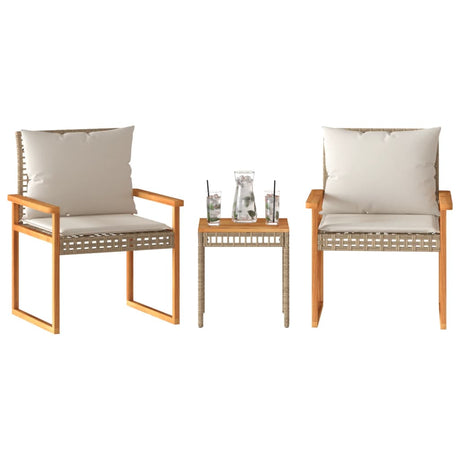 Vidaxl 3-delige bistroset en kussens poly rattan en hout gemengd beige