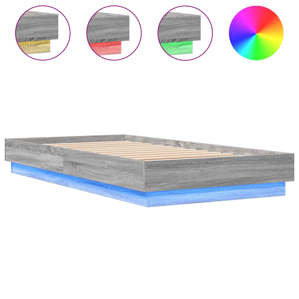 Vidaxl bedframe met led-verlichting grijs sonoma eikenkleur 75x190 cm