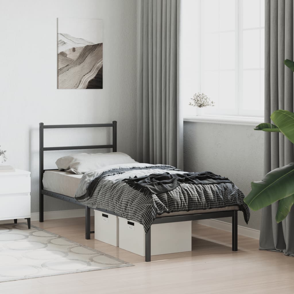 Vidaxl bedframe met hoofdbord metaal zwart 80x200 cm