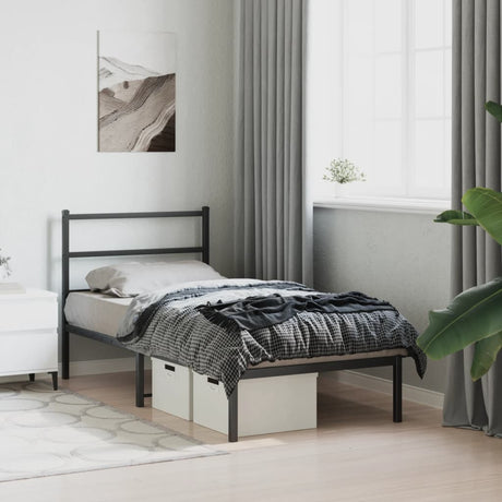 Vidaxl bedframe met hoofdbord metaal zwart 90x190 cm