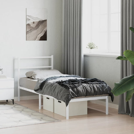Vidaxl bedframe met hoofdbord zonder matras metaal wit 75x190 cm