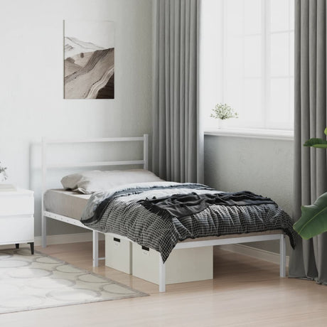 Vidaxl bedframe met hoofdbord metaal wit 100x200 cm