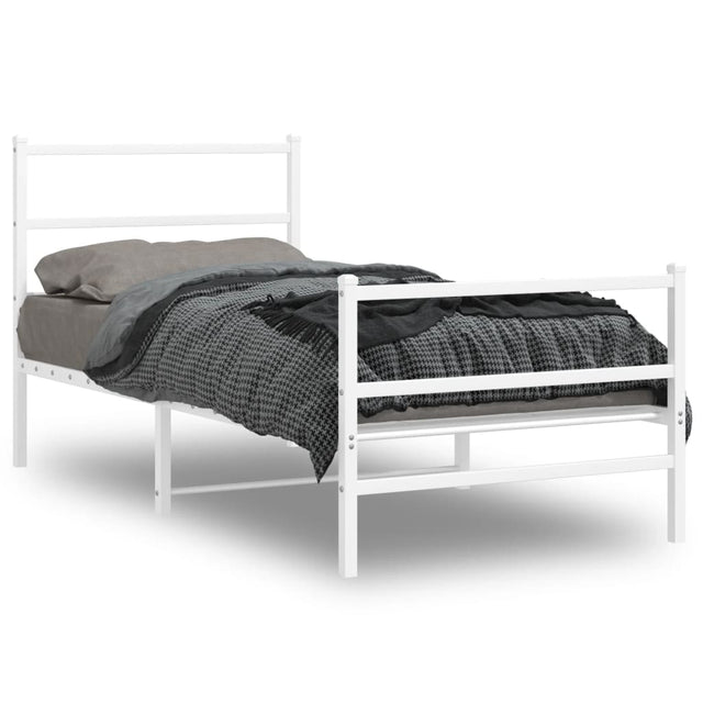 Vidaxl bedframe met hoofd- en voeteneinde metaal wit 90x190 cm
