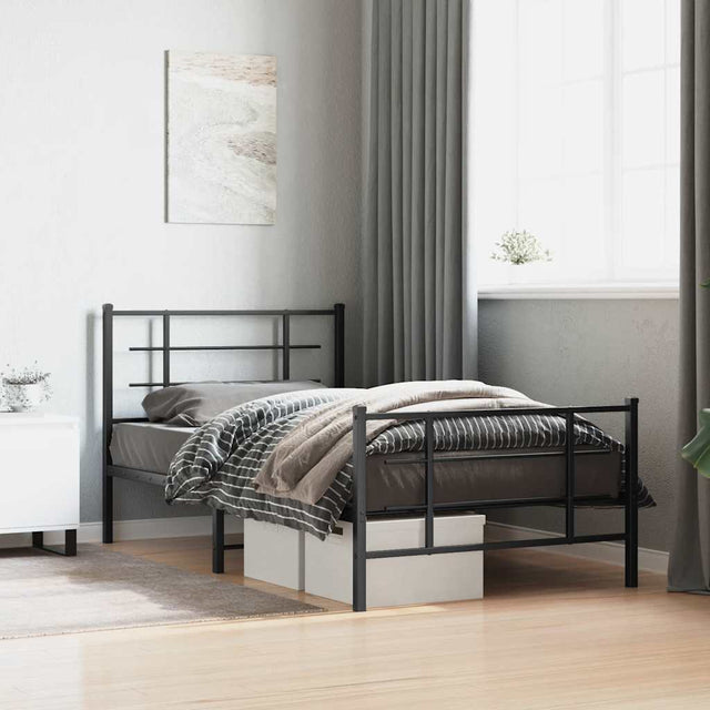 Vidaxl bedframe met hoofd- en voeteneinde metaal zwart 100x200 cm
