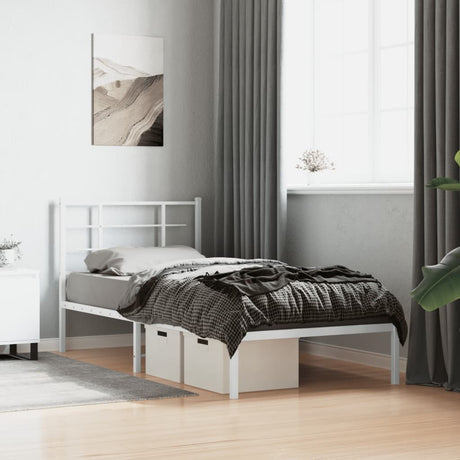 Vidaxl bedframe met hoofdbord metaal wit 90x190 cm