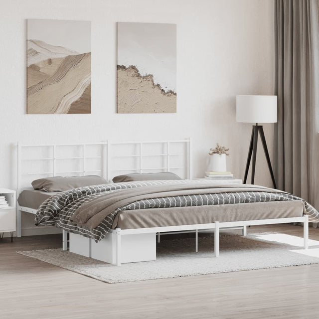 Vidaxl bedframe met hoofdbord metaal wit 193x203 cm