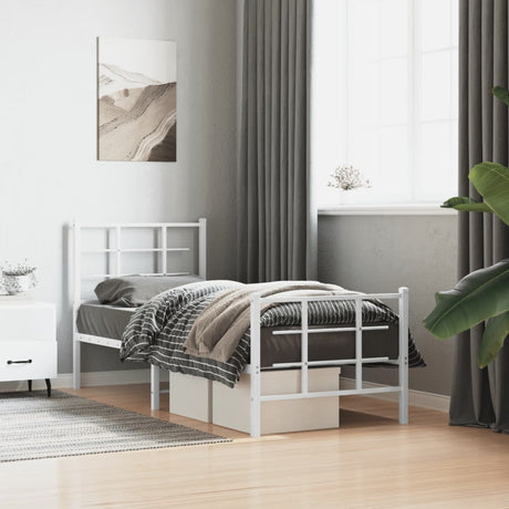 Vidaxl bedframe met hoofd- en voeteneinde metaal wit 75x190 cm