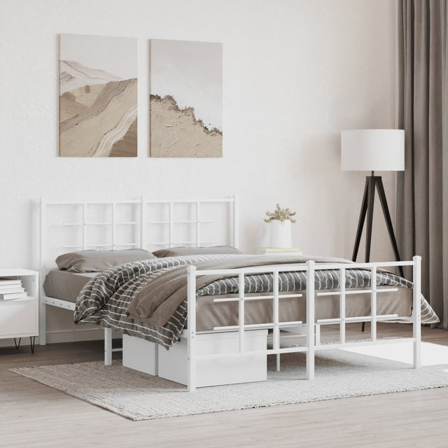 Vidaxl bedframe met hoofd- en voeteneinde metaal wit 140x190 cm