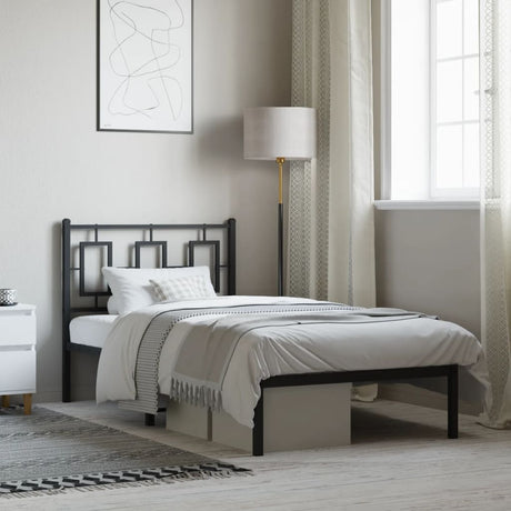 Vidaxl bedframe met hoofdbord metaal zwart 90x200 cm