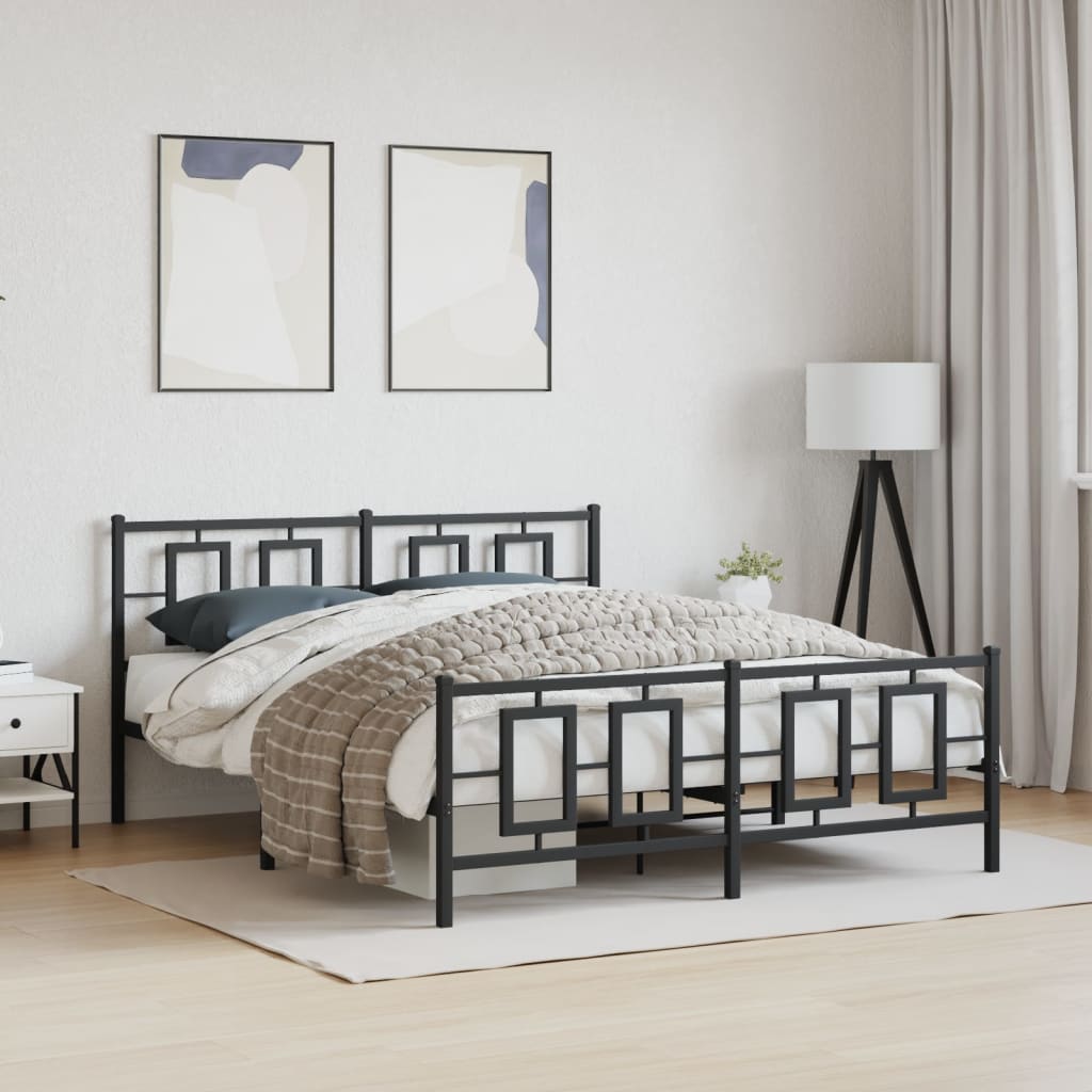 Vidaxl bedframe met hoofd- en voeteneinde metaal zwart 150x200 cm
