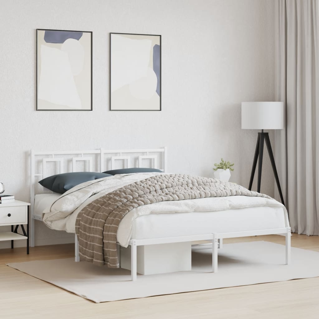 Vidaxl bedframe met hoofdbord metaal wit 140x190 cm