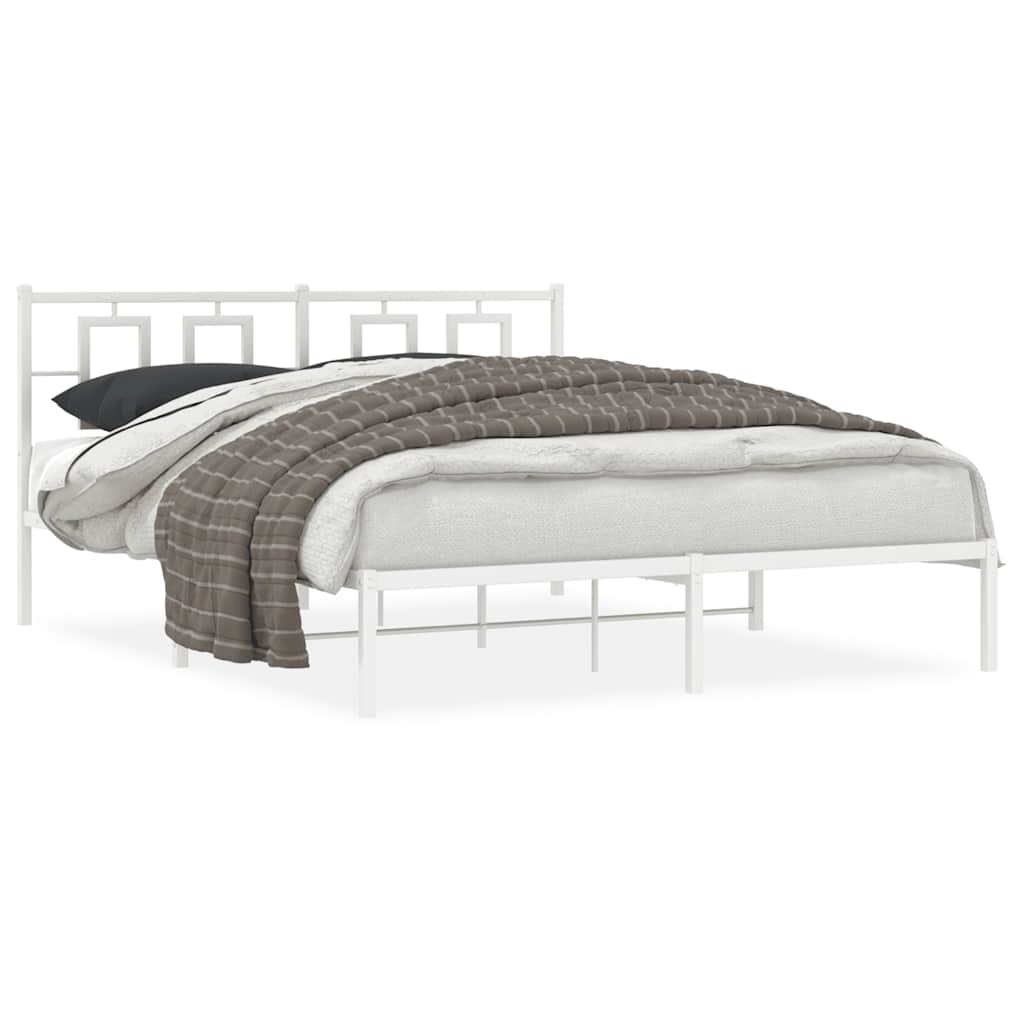 Vidaxl bedframe met hoofdbord metaal wit 150x200 cm