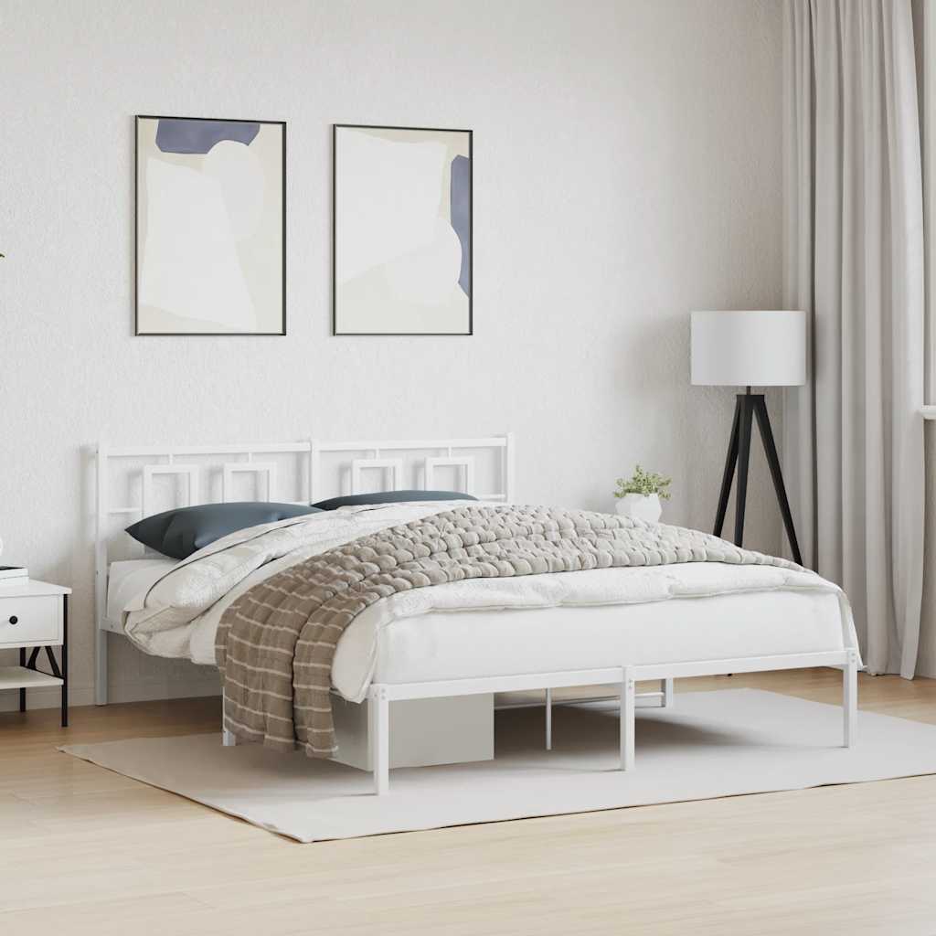 Vidaxl bedframe met hoofdbord metaal wit 150x200 cm