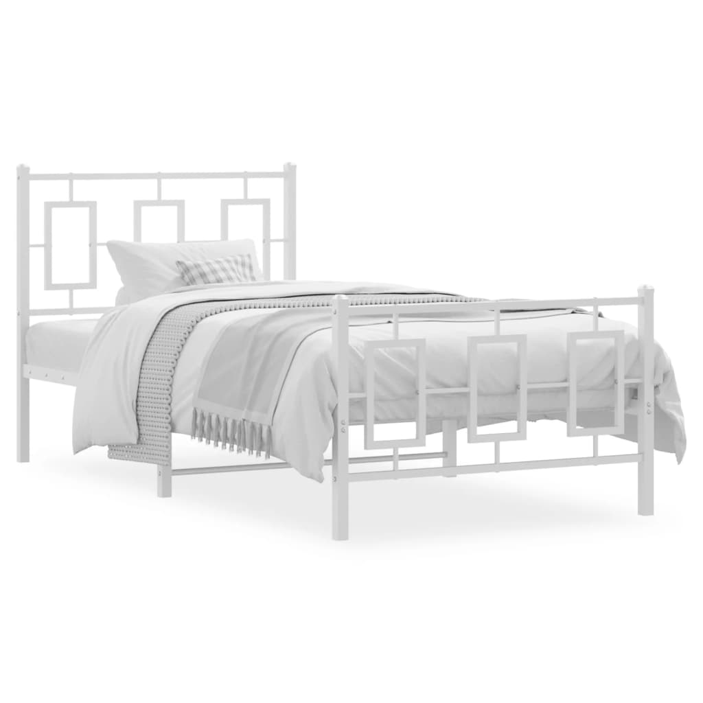 Vidaxl bedframe met hoofd- en voeteneinde metaal wit 90x200 cm