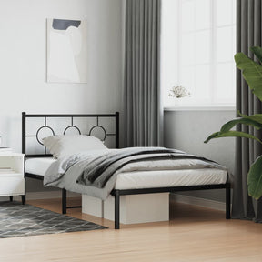 Vidaxl bedframe met hoofdbord metaal zwart 107x203 cm