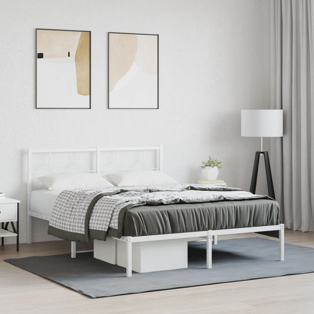 Vidaxl bedframe met hoofdbord metaal wit 140x190 cm