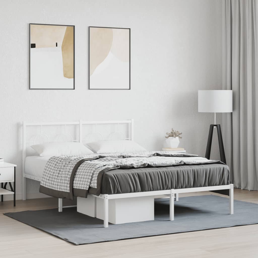Vidaxl bedframe met hoofdbord metaal wit 140x200 cm