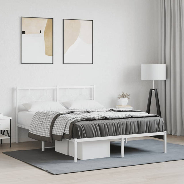 Vidaxl bedframe met hoofdbord metaal wit 140x200 cm