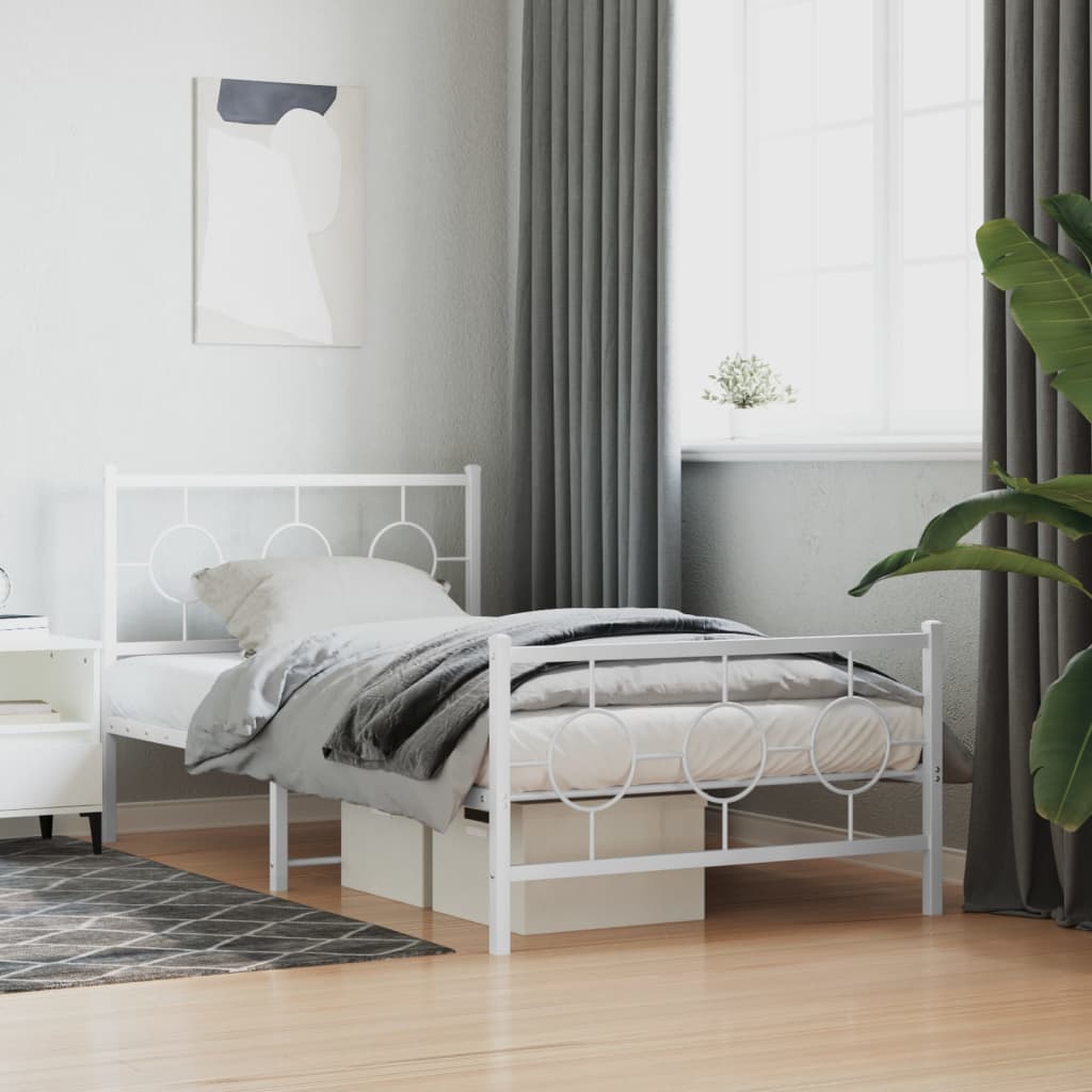 Vidaxl bedframe met hoofd- en voeteneinde metaal wit 100x190 cm