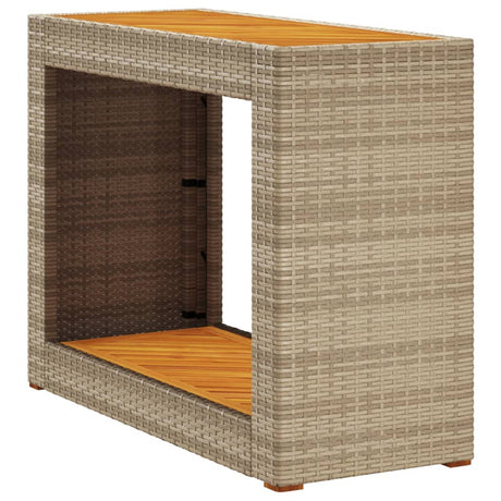 Vidaxl tuinbijzettafel met houten blad 100x40x75 cm poly rattan beige