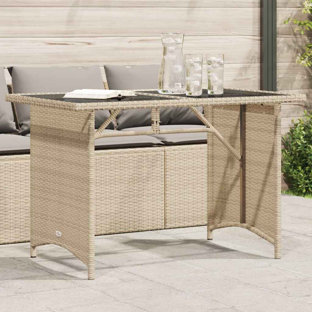 Vidaxl tuintafel met glazen blad 110x68x70 cm poly rattan beige