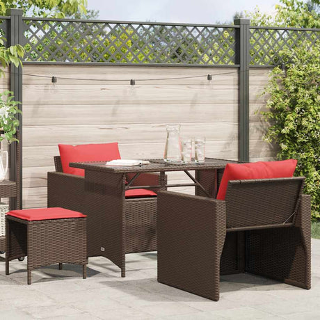 Vidaxl 4-delige loungeset met kussens poly rattan bruin