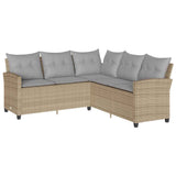 Vidaxl loungebank met kussens l-vormig poly rattan beige